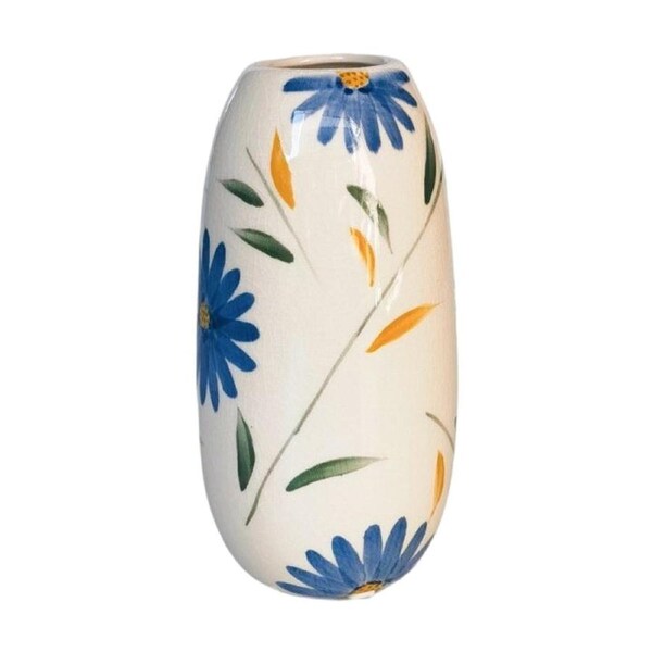Urban Products Maxine Floral Vase Blue/Green Hand-Painted Ceramic 20cm