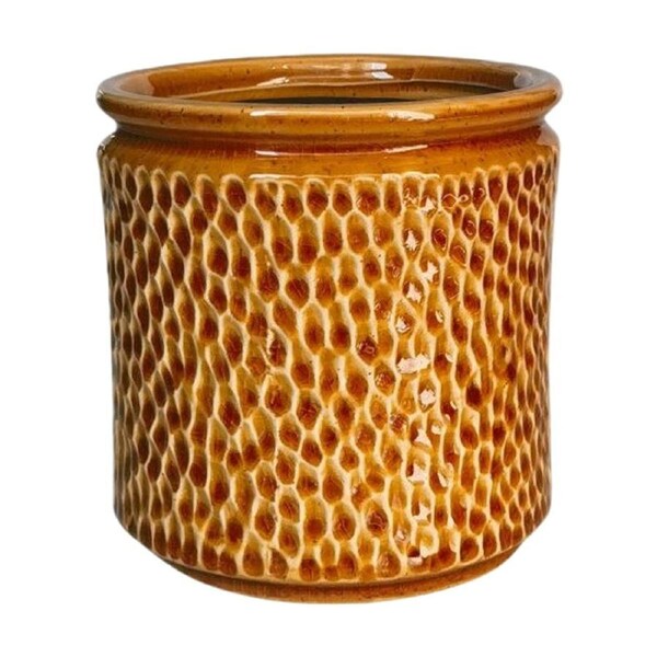 Urban Products Waffle Planter Yellow Decorative Ceramic Pot 14cm
