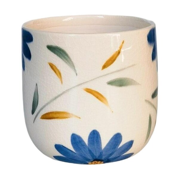 Urban Products Maxine Floral Planter Blue/Green Ceramic Pot 14cm