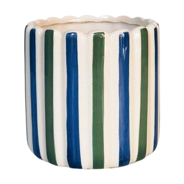 Urban Products Maxine Stripe Planter Blue/Green Ceramic Pot 14cm