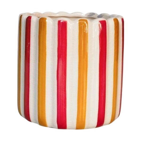 Urban Products Maxine Stripe Planter Red/Yellow Ceramic Pot 14cm