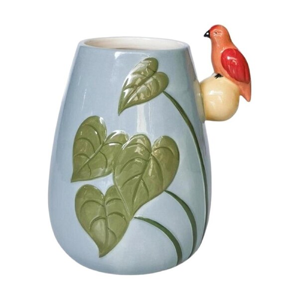 Urban Products Madagascar Vase Blue Ceramic Decorative Floral Design 20cm