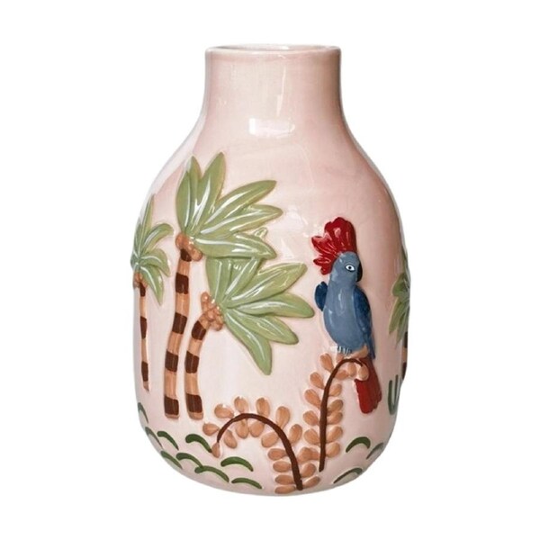Urban Products Madagascar Pink Ceramic Tropical Floral Design Vase 21cm