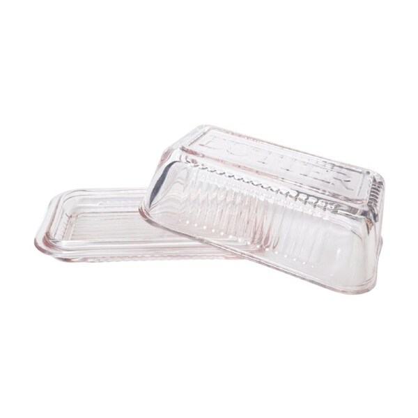 Urban Products Mari Butter Dish Pink Glass Set W/ Lid & Ribbed Base 17cm