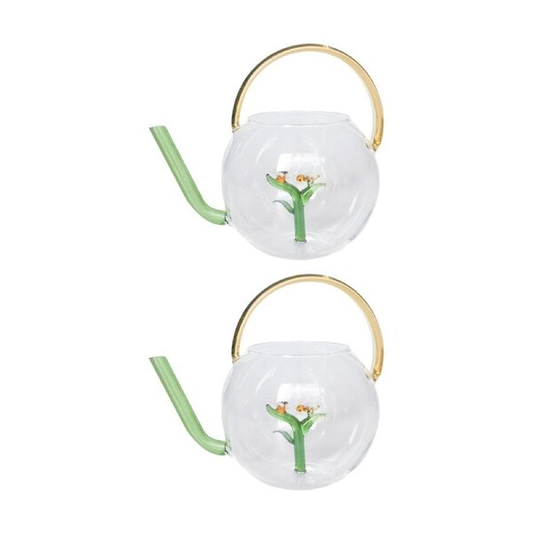 2x Urban Products Bee Flower Watering Can Glass Yellow/Green