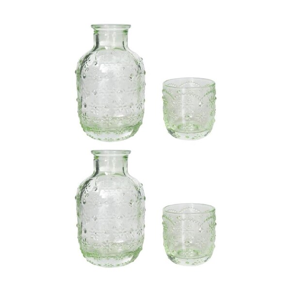 2x 2pc Urban Products Mari Green Glass Vintage Floral Pattern Carafe 19cm