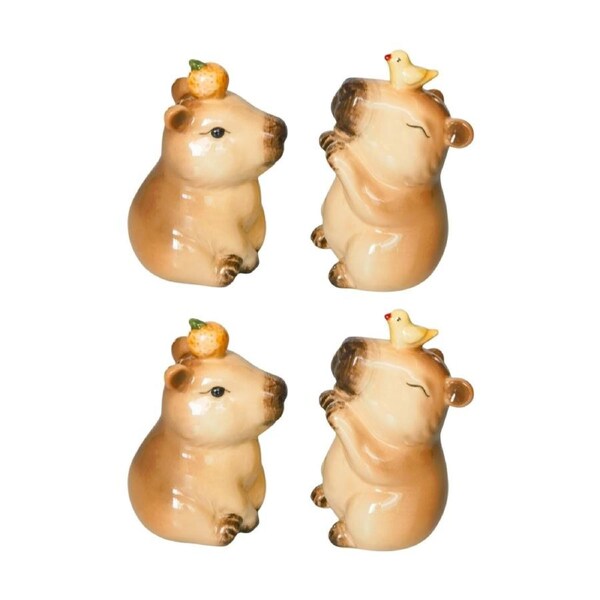 2x 2pc Urban Products Capybara Brown Ceramic Salt & Pepper Shakers 9cm