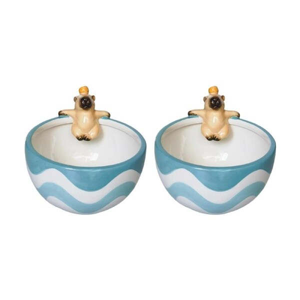 2x Urban Products Capybara Blue/Brown Ceramic Decorative Bowl 16cm