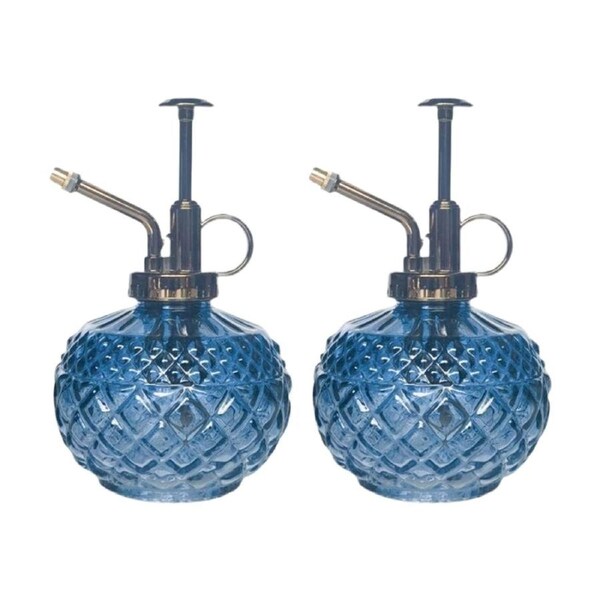 2x Urban Products Antique Water Mister Blue Glass Decorative Spray Bottle 16cm