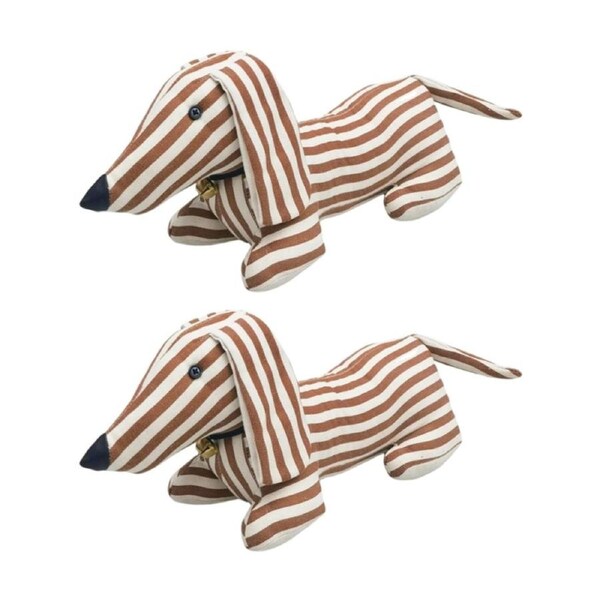 2x Urban Products Stripy Dachshund Dog Brown Plush Doorstopper 20cm