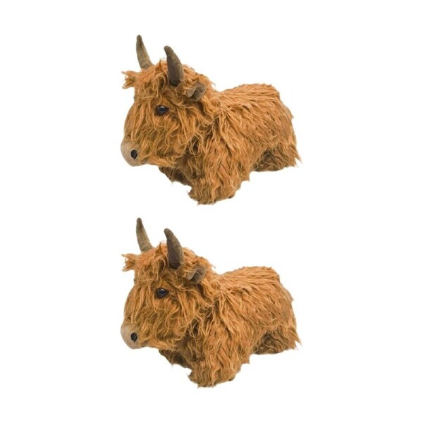 2x Urban Products Highland Cow Brown Plush Doorstopper Decorative Decor 28cm