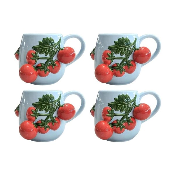 4x Urban Products Raised Tomato Branch Design Blue/Red Ceramic Mug 10cm
