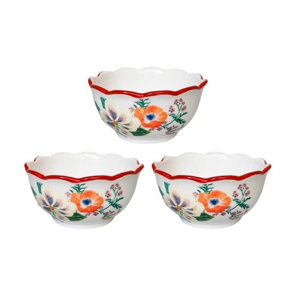 3x Urban Products Posie Bowl White Ceramic Floral Design Decorative Dish 6cm