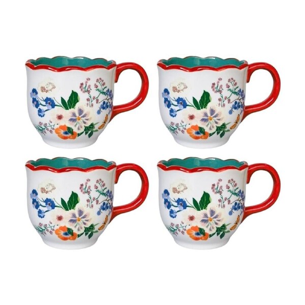 4x Urban Products Posie Mug White Ceramic Floral Design Decorative Cup 9cm