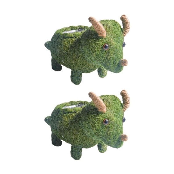 2x Urban Products Triceratops Dinosaur Husk Green Decorative Planter