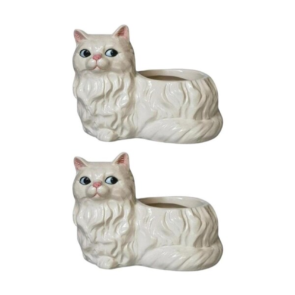 2x Urban Products Winston Cat Planter White Decorative Ceramic Pot 15cm