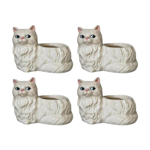 4x Urban Products Winston Cat Planter White Decorative Ceramic Pot 15cm
