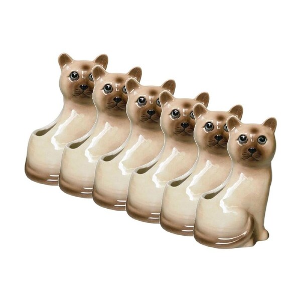 6x Urban Products Cappy Cat Planter Cream/Brown Decorative Ceramic Pot 12cm