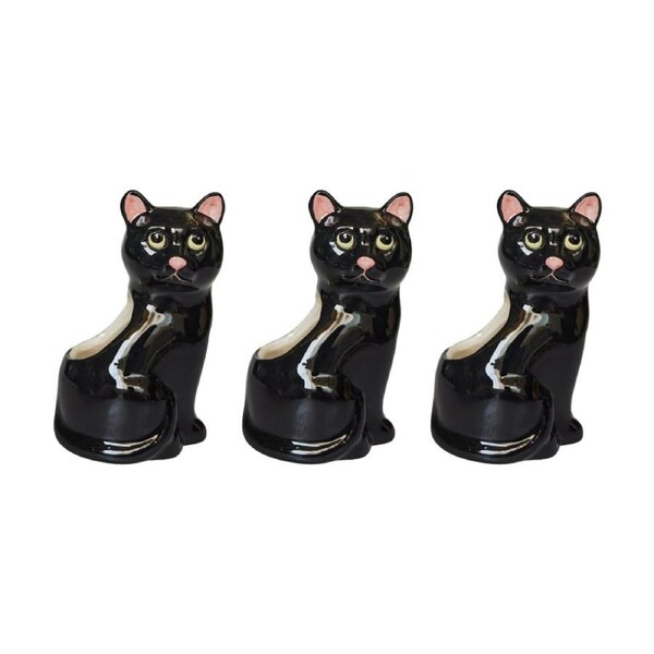 3x Urban Products Cappy Cat Planter Black Ceramic Decorative Pot 12cm