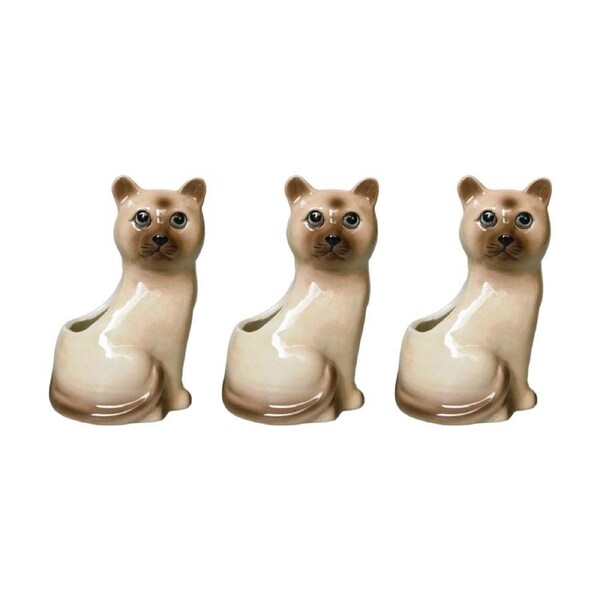 3x Urban Products Cappy Cat Planter Cream/Brown Decorative Ceramic Pot 12cm
