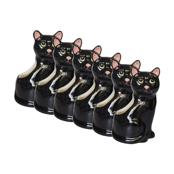 6x Urban Products Cappy Cat Planter Black Ceramic Decorative Pot 12cm