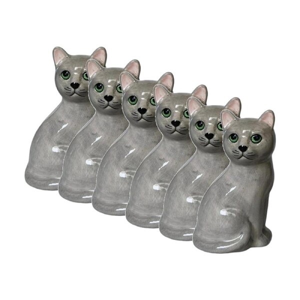 6x Urban Products Cappy Cat Grey Ceramic Decorative Glossy Finish Vase 12cm