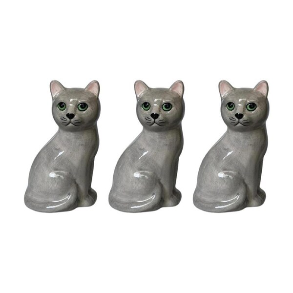 3x Urban Products Cappy Cat Grey Ceramic Decorative Glossy Finish Vase 12cm