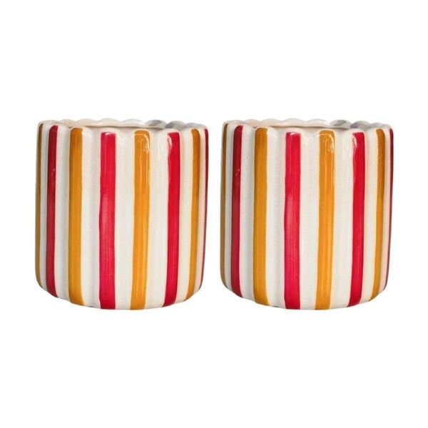 2x Urban Products Maxine Stripe Planter Red/Yellow Ceramic Pot 14cm