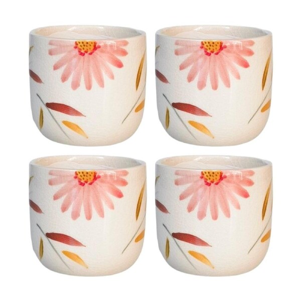 4x Urban Products Maxine Floral Planter Red/Yellow Ceramic Pot 9cm