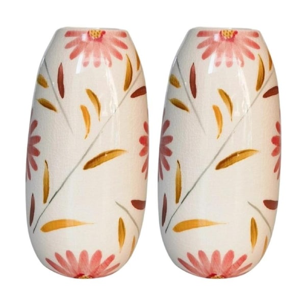 2x Urban Products Maxine Floral Vase Red/Yellow Ceramic Decor 20cm