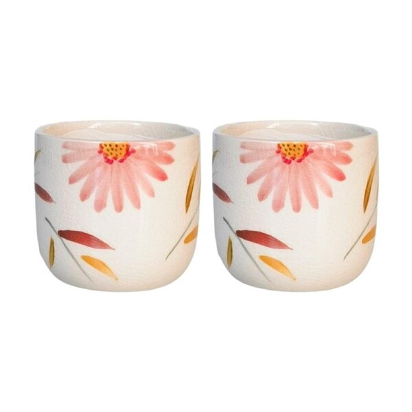 2x Urban Products Maxine Floral Planter Red/Yellow Ceramic Pot 9cm