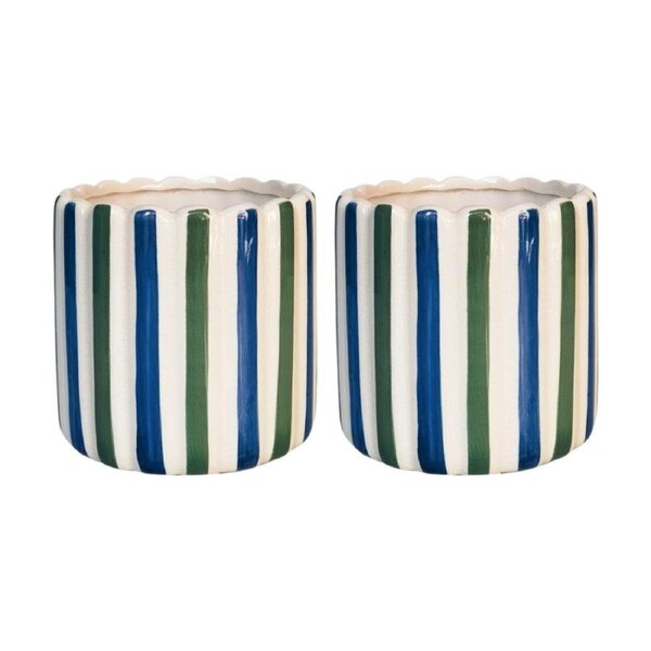 2x Urban Products Maxine Stripe Planter Blue/Green Ceramic Pot 14cm