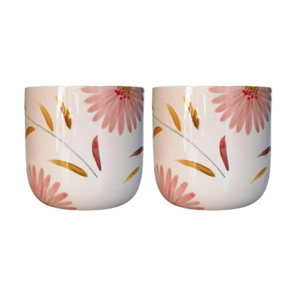 2x Urban Products Maxine Floral Planter Red/Yellow Ceramic Pot 14cm