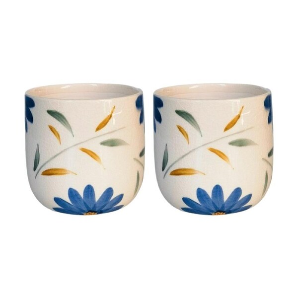 2x Urban Products Maxine Floral Planter Blue/Green Ceramic Pot 14cm