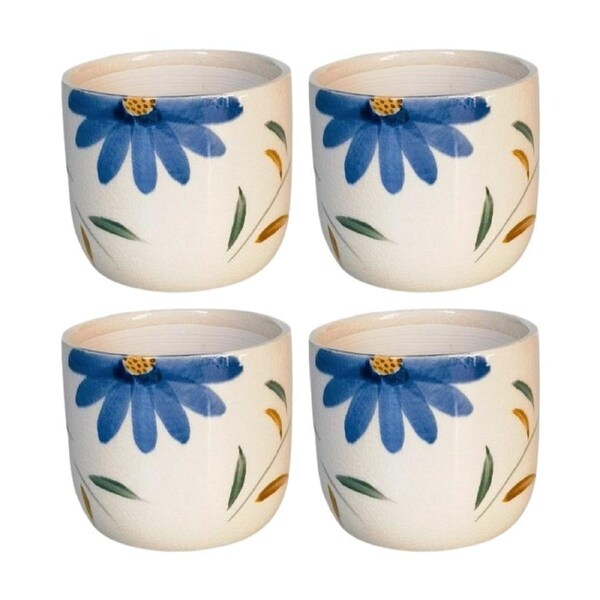 4x Urban Products Maxine Floral Planter Blue/Green Ceramic Pot 9cm