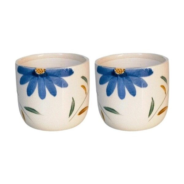 2x Urban Products Maxine Floral Planter Blue/Green Ceramic Pot 9cm