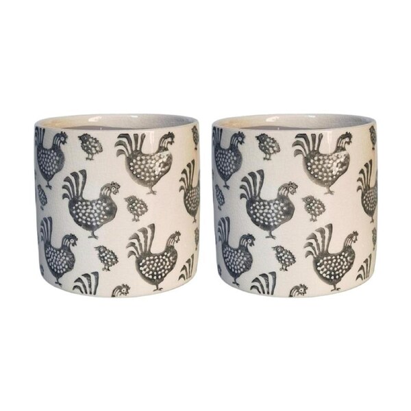2x Urban Products Dottie Chicken Planter Black Decorative Ceramic Pot 17cm