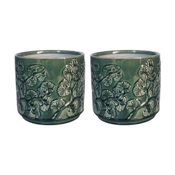 2x Urban Products Hakone Planter Green Decorative Ceramic Pot 17cm