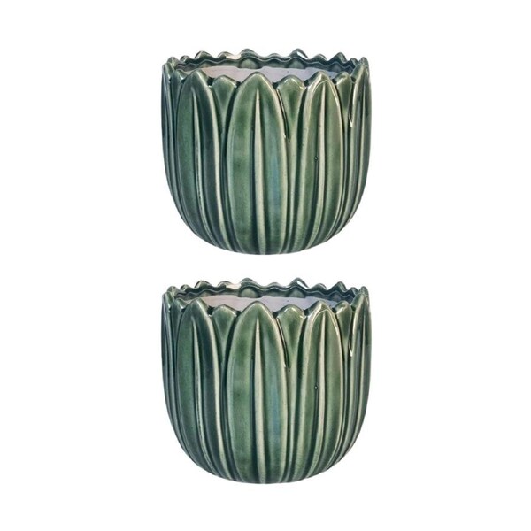 2x Urban Products Daintree Planter Green Ceramic Glossy Finish Pot 17cm
