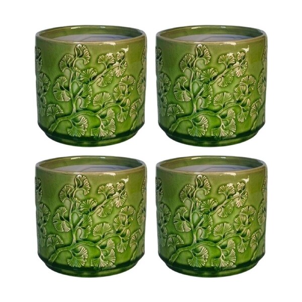 4x Urban Products Hakone Planter Green Decorative Ceramic Indoor Pot 14cm