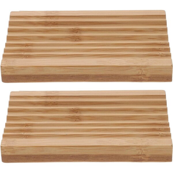 Velocity 2 Pcs Bamboo Soap Dishes with Wave Design Bar Soap Holder Tray for Shower and Bathroom