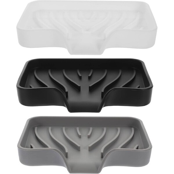 Velocity Silicone Soap Dish Drainage Bar Soap Holder Bathroom Supply for Kitchen and Bathroom Counter 3 Pcs Black White Grey