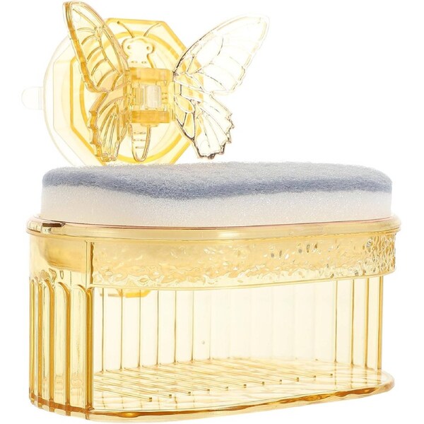 Velocity Wall Mount Soap Holder with Butterfly Suction Cup Gold Draining Bar Soap Dish with Sponge Storage for Bathroom