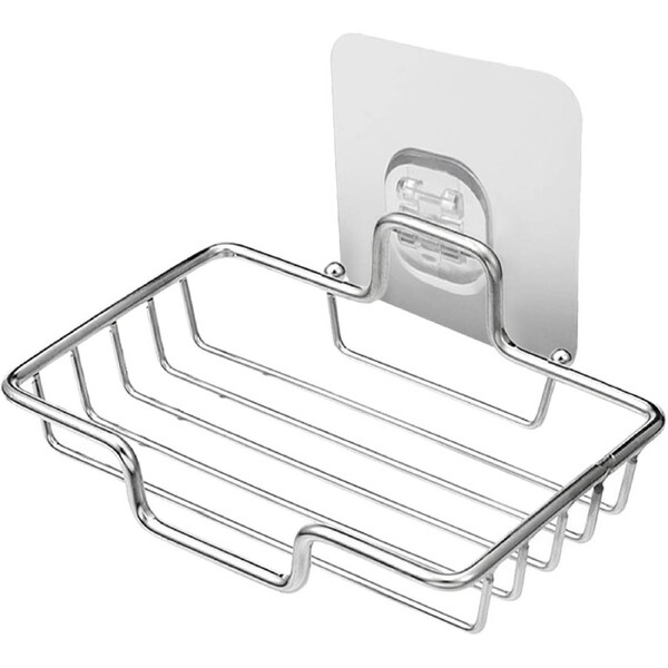 Velocity Wall-Mounted Stainless Steel Soap Dish Holder Silver Self-Draining Metal Bar Soap Storage Rack for Bathroom and Kitchen
