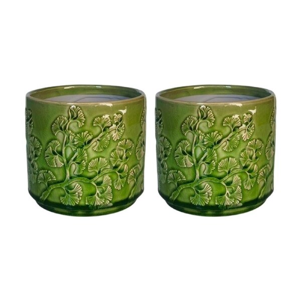2x Urban Products Hakone Planter Green Decorative Ceramic Indoor Pot 14cm
