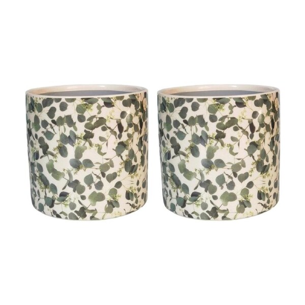 2x Urban Products Eucalypt Foliage Planter Green Ceramic Decorative Pot 17cm