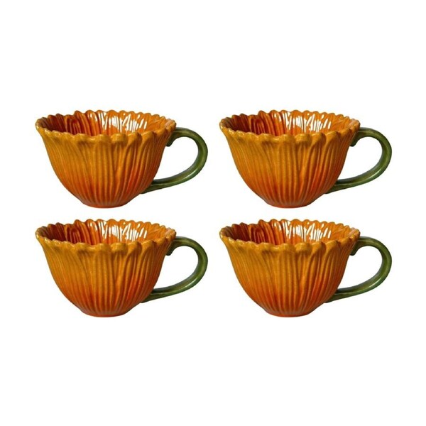 4x Urban Products Sunflower Mug Yellow Ceramic Coffee Or Tea Cup 7cm