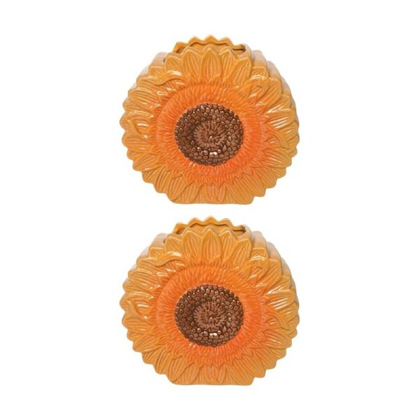 2x Urban Products Sunflower Yellow Ceramic Decorative Vase 17cm