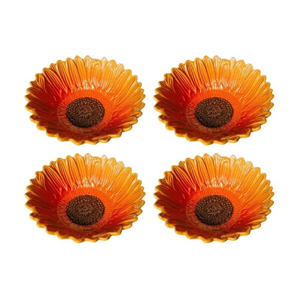 4x Urban Products Sunflower Yellow Decorative Glass Serving Bowl 16cm