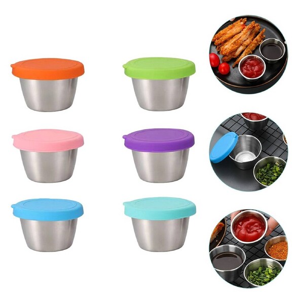 6 Pcs Stainless Steel Small Sauce Containers with Silicone Lid for Kitchen Use